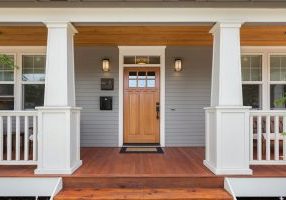 Covered porch and front door of beautiful new home